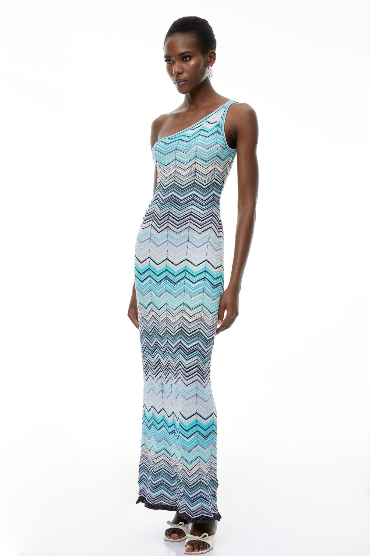 Aurohaya Avery Light Blue Knit Maxi Dress with Wave Pattern
