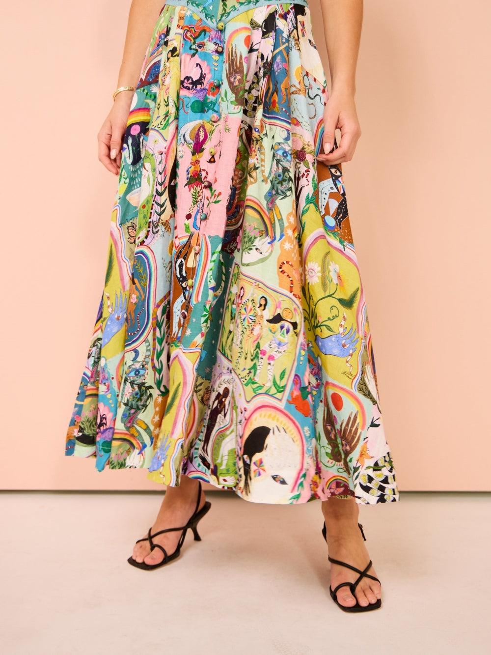 Aurohaya Casual Graffiti Evergreen Printing Midi Dress