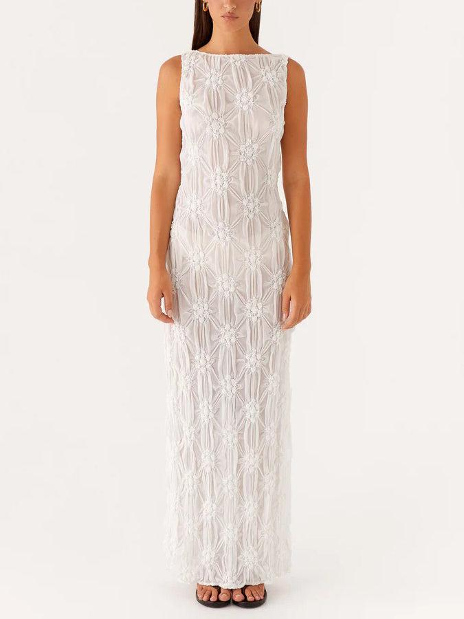 Aurohaya Exquisite Texture Floral Micro-perspective Slit Maxi Dress