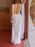 Exquisite Texture Floral Micro-perspective Slit Maxi Dress