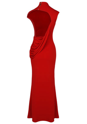 Draped Backless Maxi Dress Red