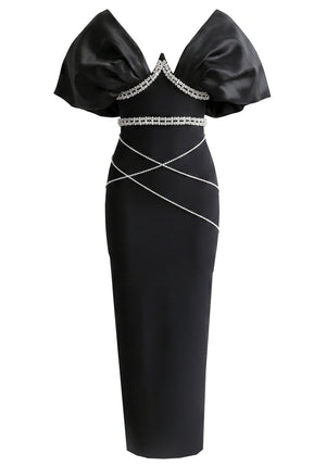 Bardot Crystal Bustier Maxi Dress Black
