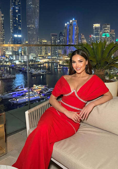 Bardot Crystal Bustier Maxi Dress Red