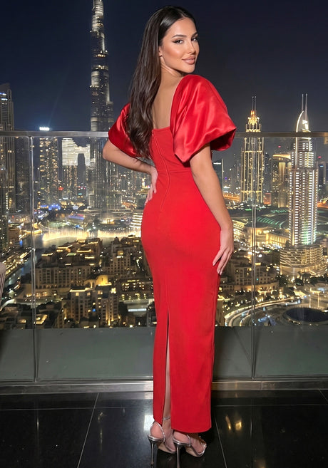 Bardot Crystal Bustier Maxi Dress Red