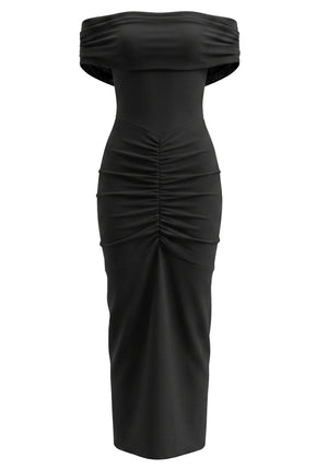 Bardot Ruched Maxi Dress Black