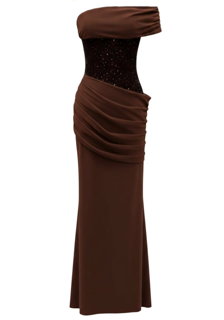 Bardot Sequin Corset Maxi Dress Brown