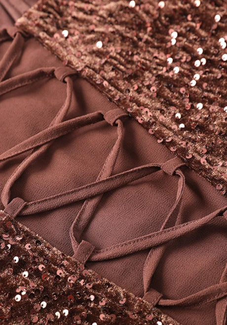Bardot Sequin Corset Maxi Dress Brown