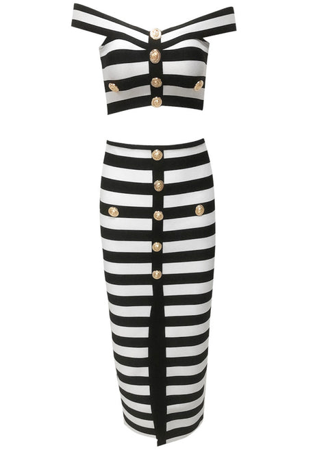 Bardot Stripes Two Piece Midi Dress Black White