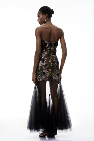 Aurohaya Beatriz Black Sequin Floral Maxi Dress