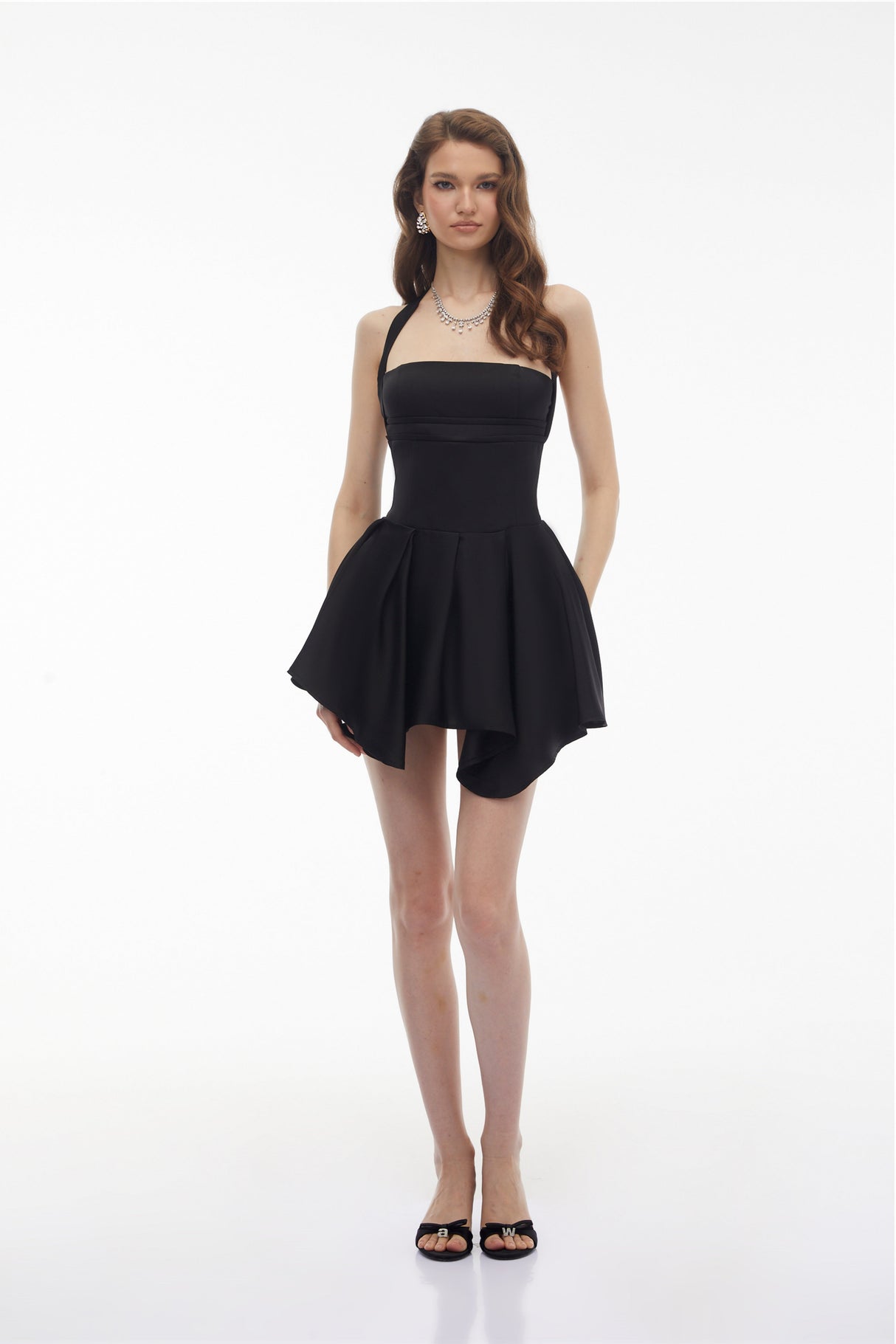 Aurohaya Behnaz Black Halterneck Asymmetrical Mini Dress