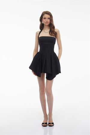 Aurohaya Behnaz Black Halterneck Asymmetrical Mini Dress