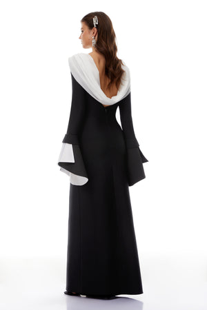 Aurohaya Bente Black Color Block Draped Maxi Dress