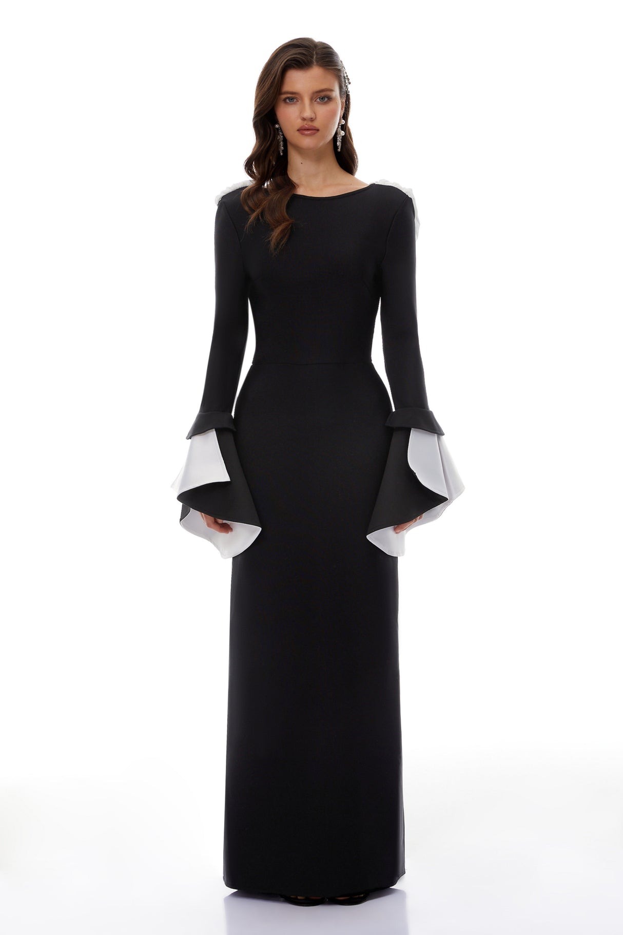 Aurohaya Bente Black Color Block Draped Maxi Dress
