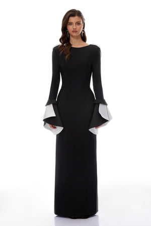 Aurohaya Bente Black Color Block Draped Maxi Dress