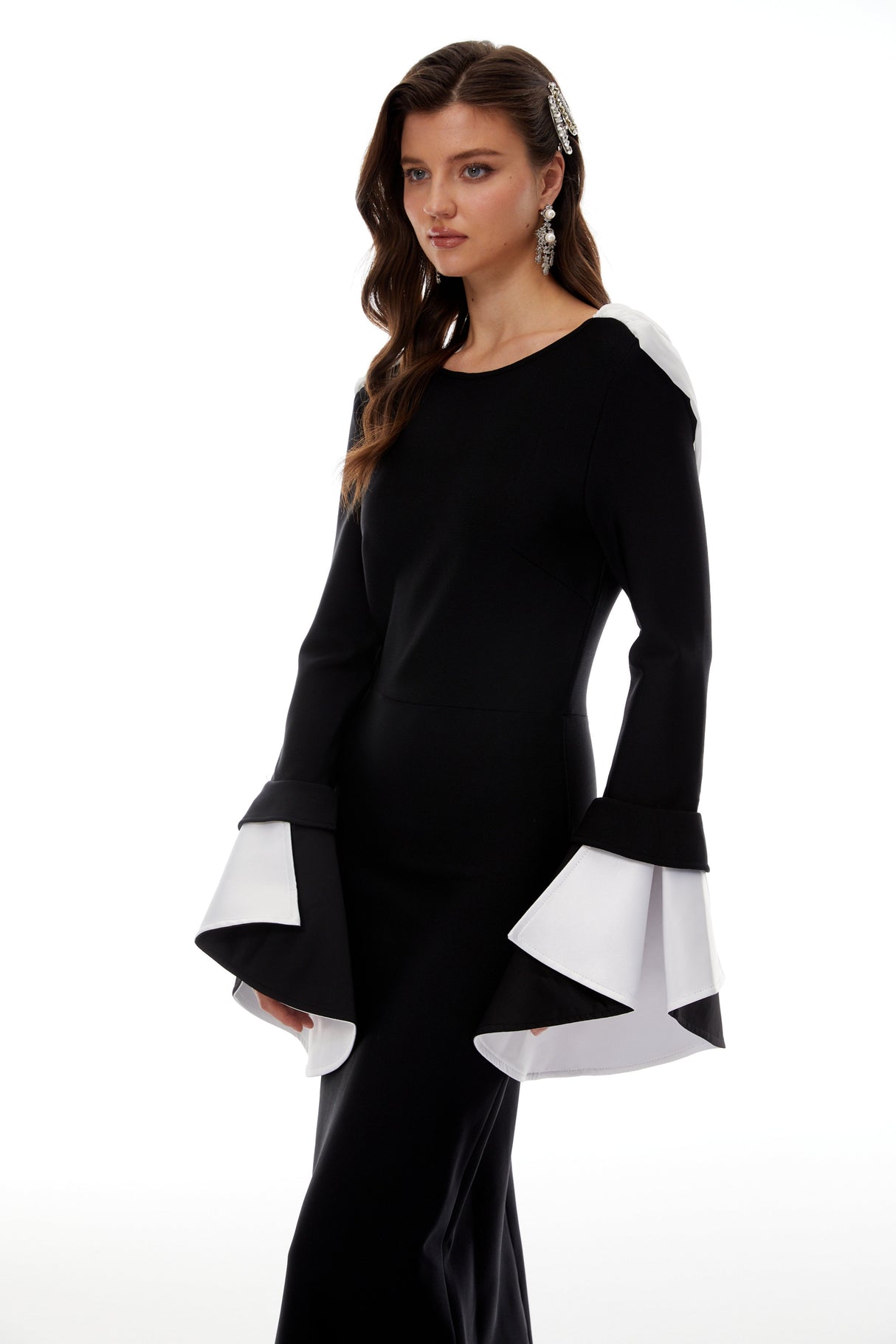 Aurohaya Bente Black Color Block Draped Maxi Dress