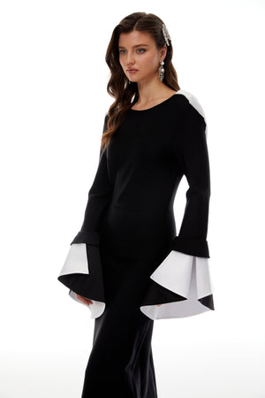 Aurohaya Bente Black Color Block Draped Maxi Dress