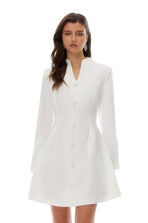 Aurohaya Berglind White Mandarin Collar Mini Blazer Dress