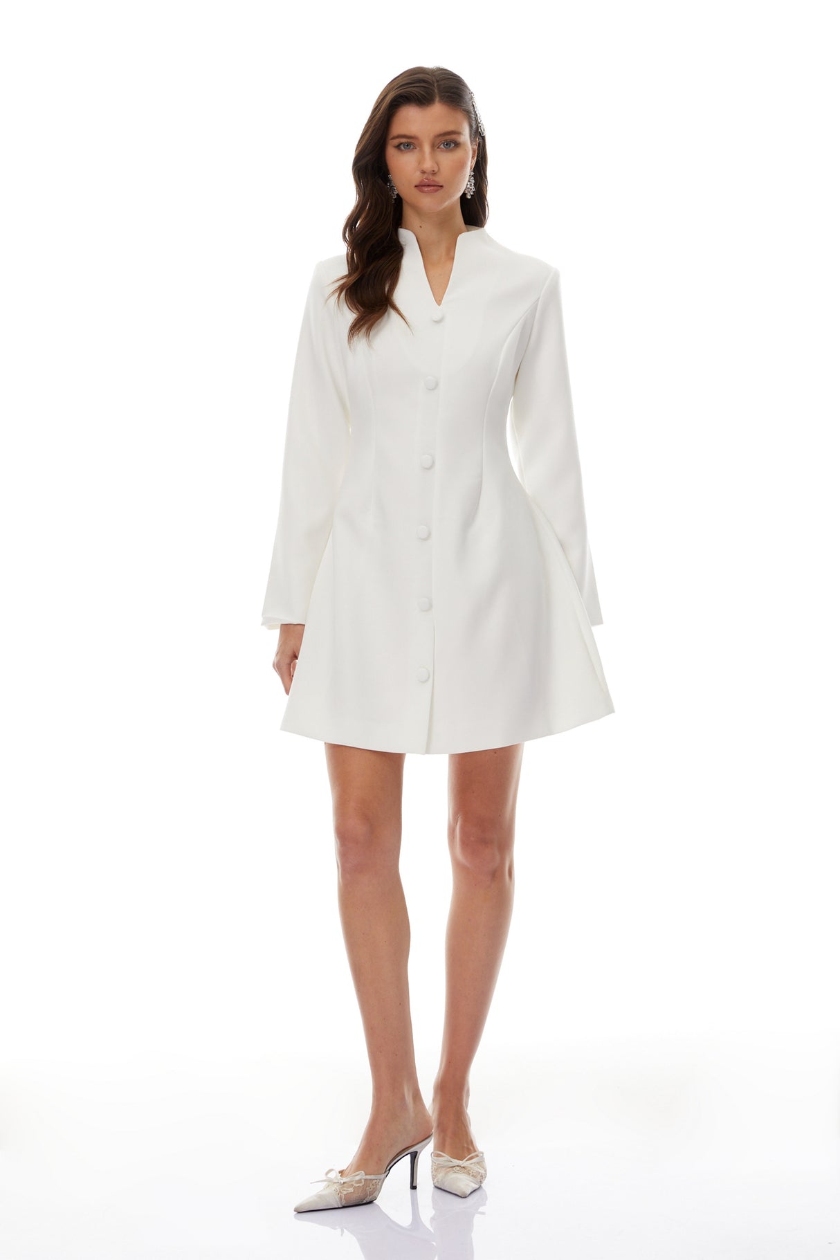Aurohaya Berglind White Mandarin Collar Mini Blazer Dress
