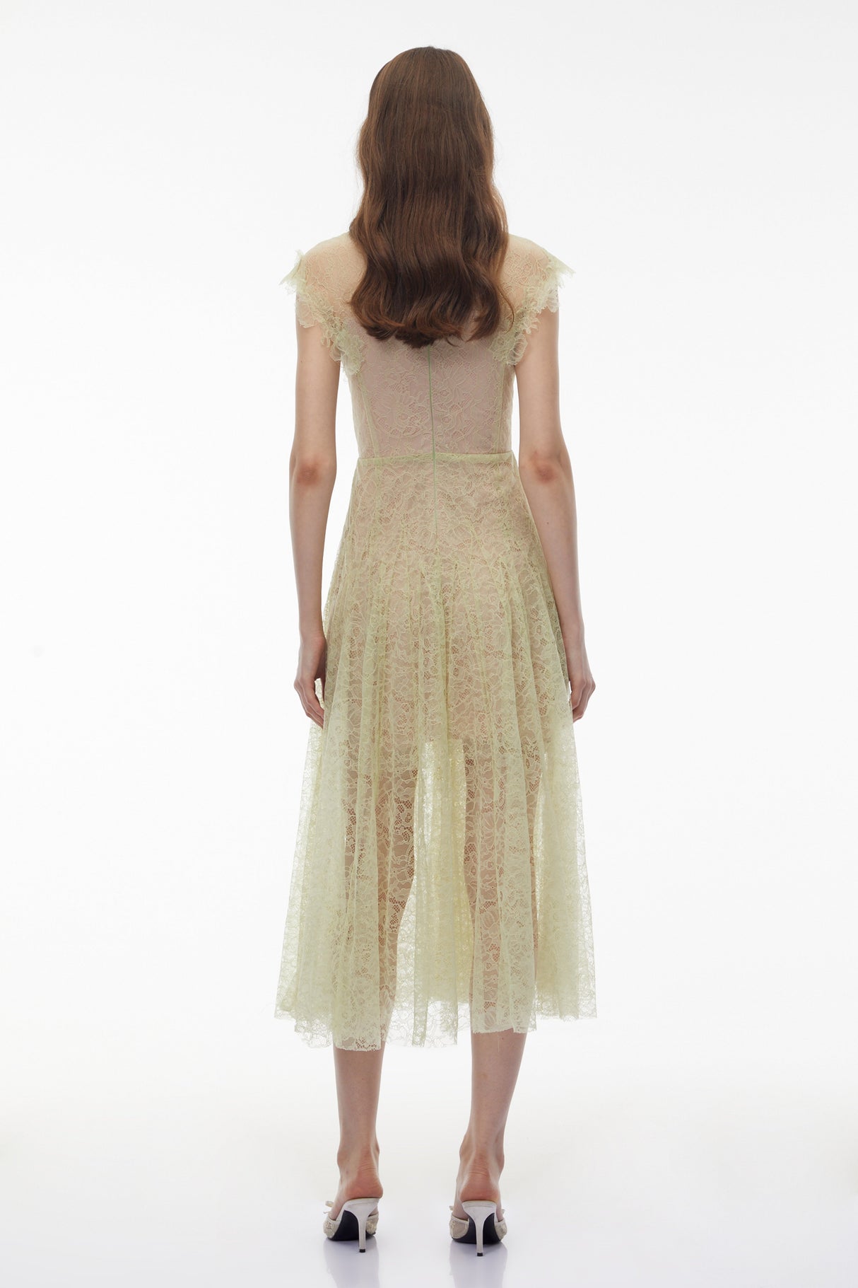 Aurohaya Béryl Green Floral Lace Midi Dress