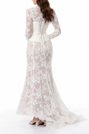 Aurohaya Bethany White Asymmetrical Lace Maxi Dress