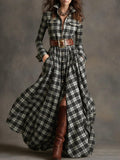 Retro Lapel Plaid Single-Breasted Maxi Dress