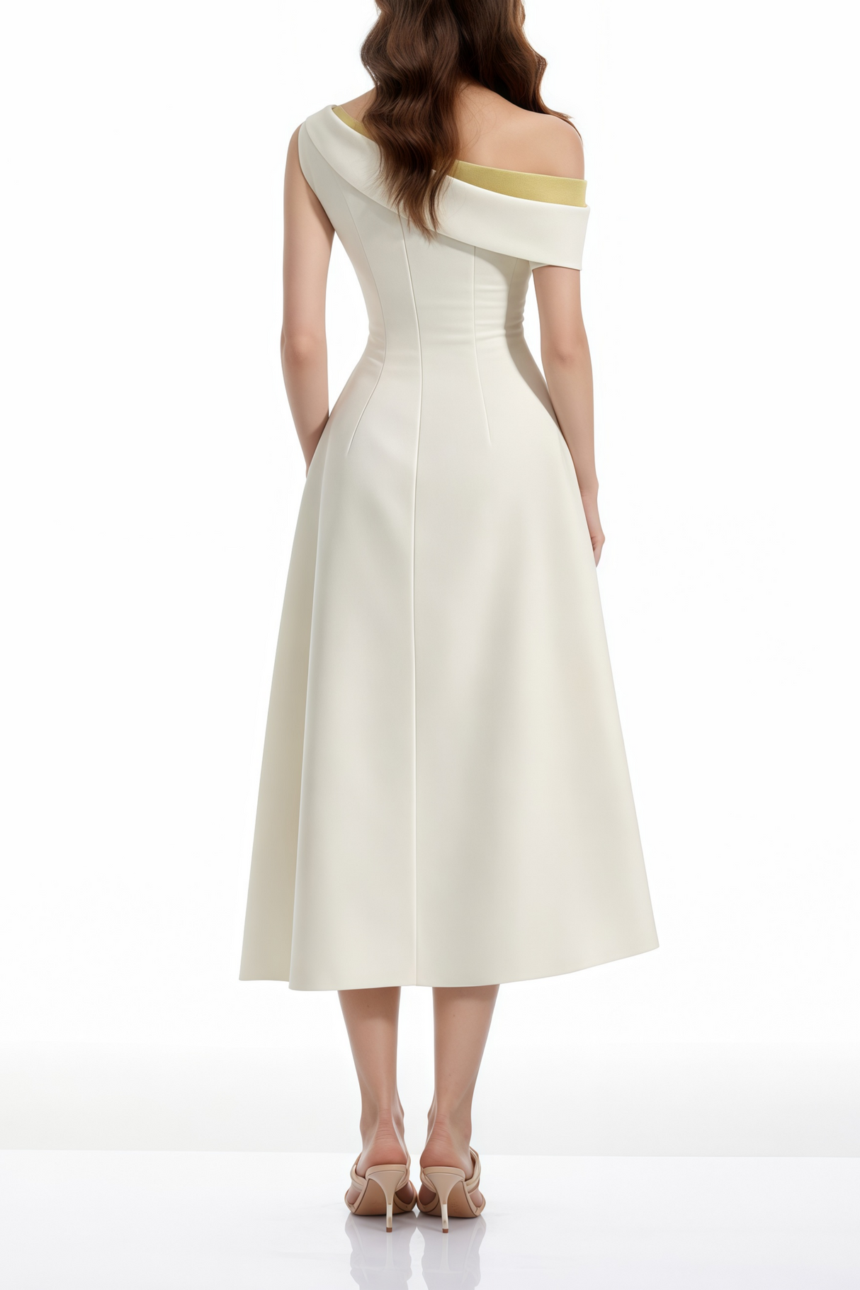 Aurohaya Blossom White One Shoulder Ruched Midi Dress