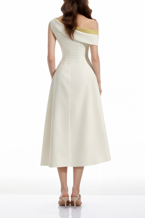 Aurohaya Blossom White One Shoulder Ruched Midi Dress