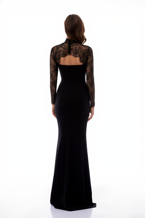 Aurohaya Bokamoso Black Lace Panel Maxi Gown
