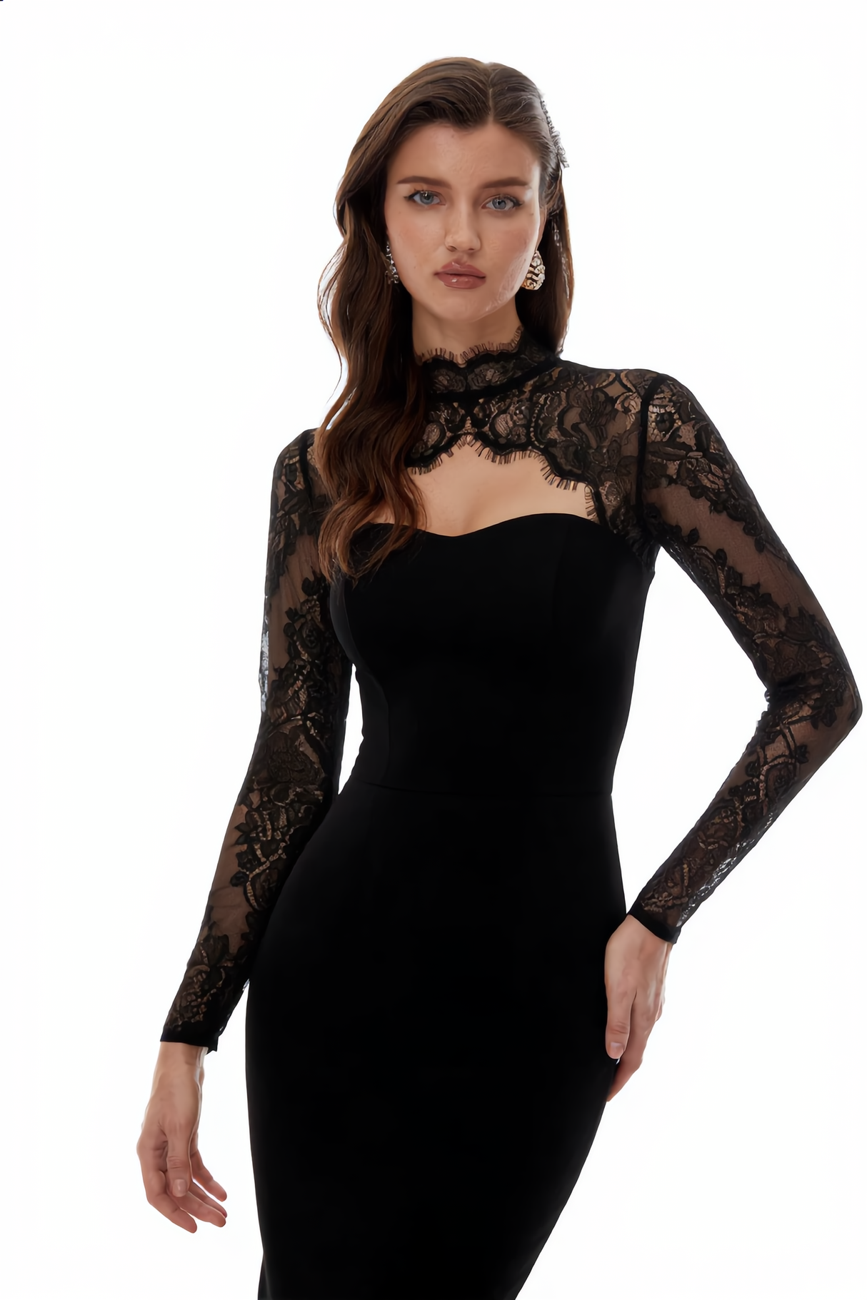 Aurohaya Bokamoso Black Lace Panel Maxi Gown