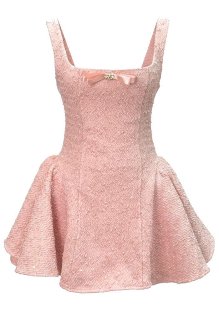 Bow Detail Corset Skater Dress Pink