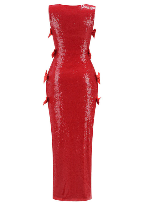 Bow Detail Sequin Maxi Dress Red
