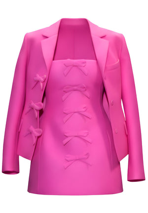 Bow Detail Strapless Dress and Blazer Hot Pink