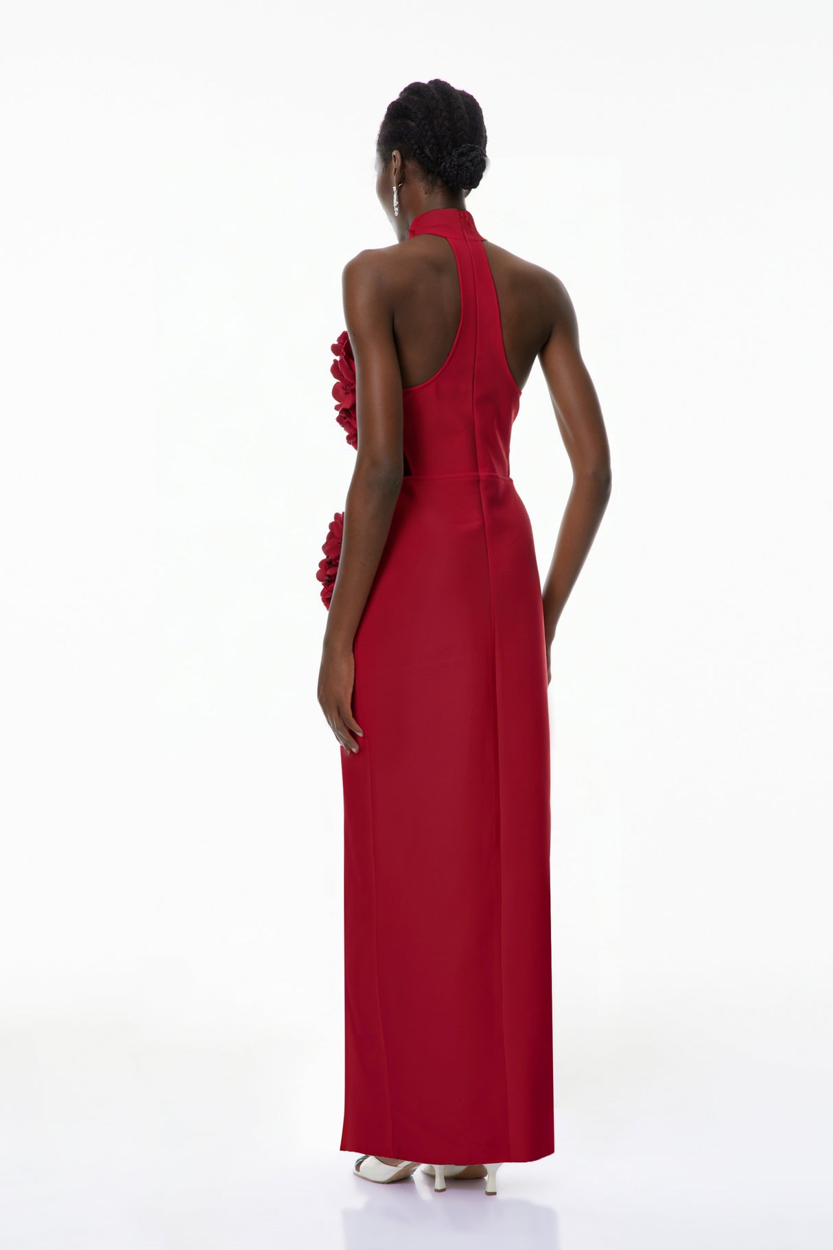 Aurohaya Brian Red Halterneck 3D Petal Maxi Dress