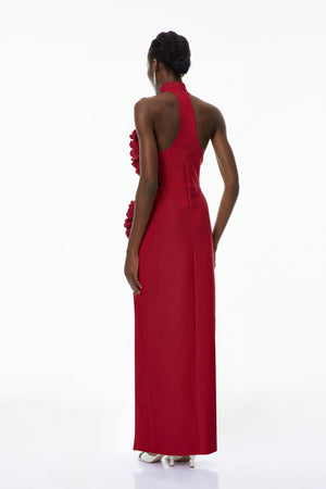 Aurohaya Brian Red Halterneck 3D Petal Maxi Dress
