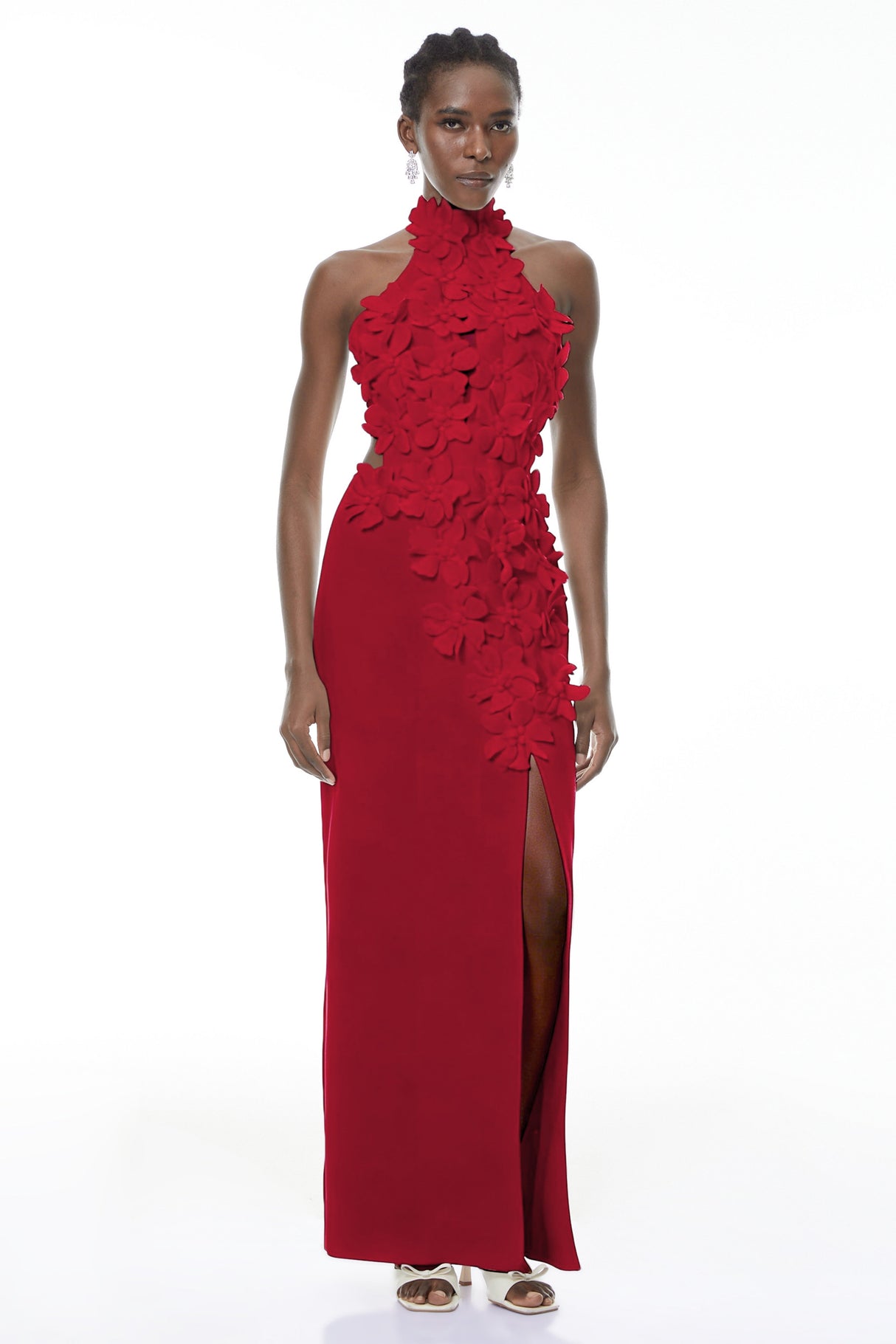 Aurohaya Brian Red Halterneck 3D Petal Maxi Dress