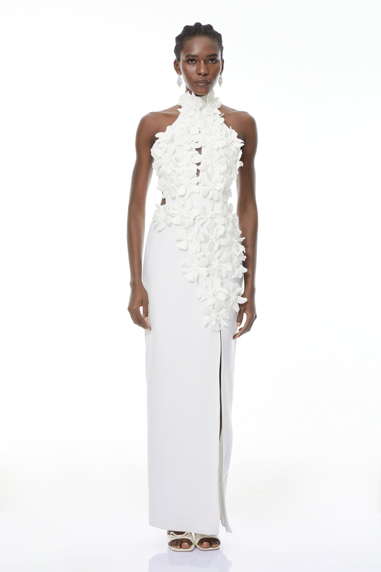 Aurohaya Brian White Halterneck 3D Petal Maxi Dress