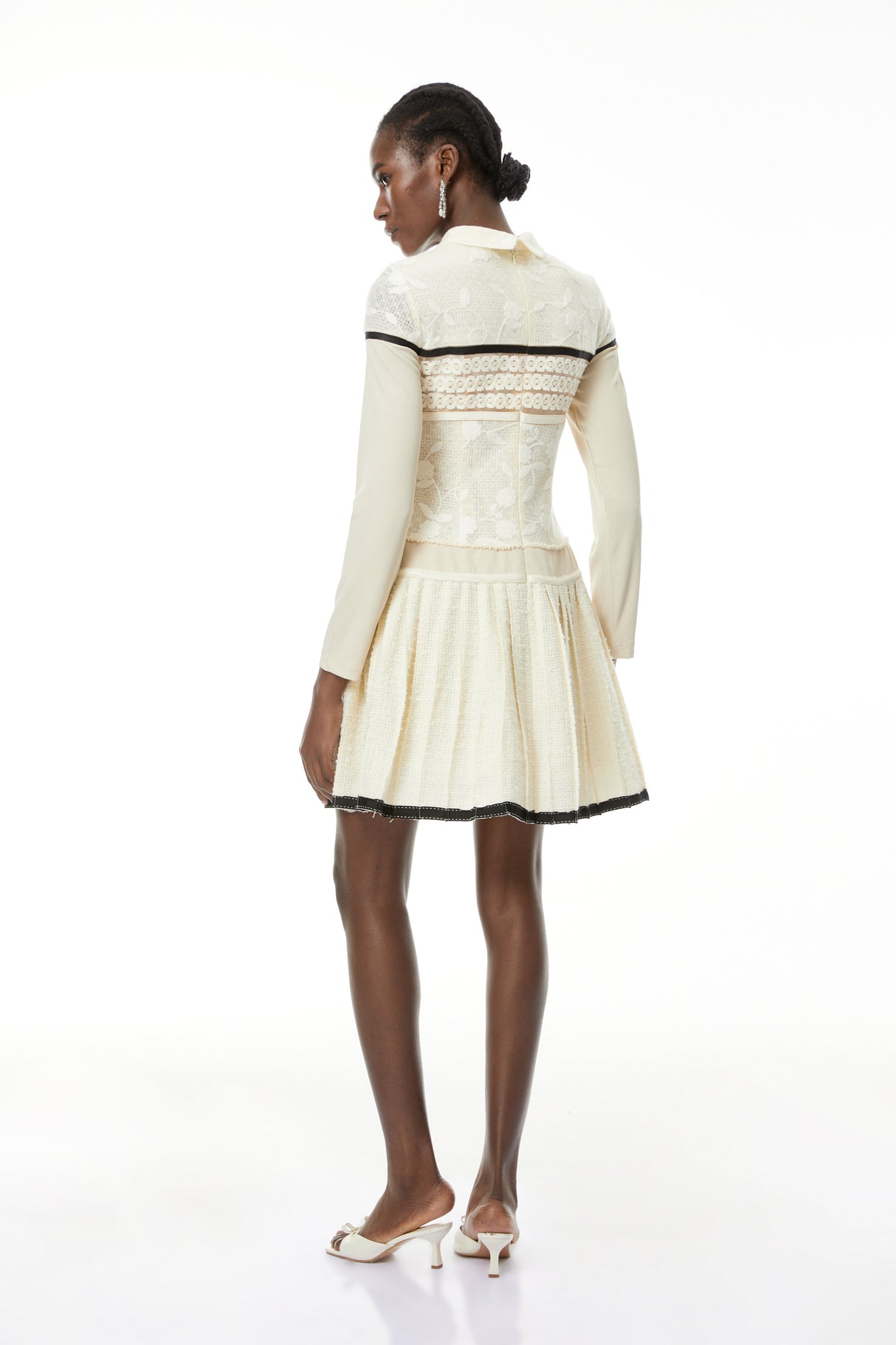 Aurohaya Bridget White Pleated Mini Dress with Bow-Tie