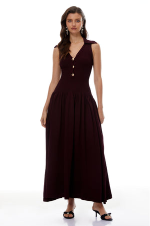 Aurohaya Brynhildur Burgundy Sleeveless Knit Maxi Dress