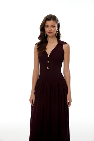 Aurohaya Brynhildur Burgundy Sleeveless Knit Maxi Dress