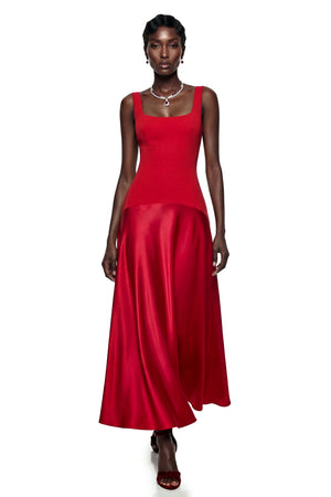 Aurohaya Brynja Red Square Neck Sleeveless Maxi Dress