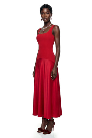 Aurohaya Brynja Red Square Neck Sleeveless Maxi Dress