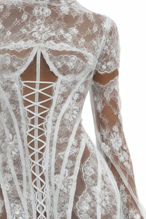 Aurohaya Bulelwa White Semi-Sheer Floral Lace Mini Dress