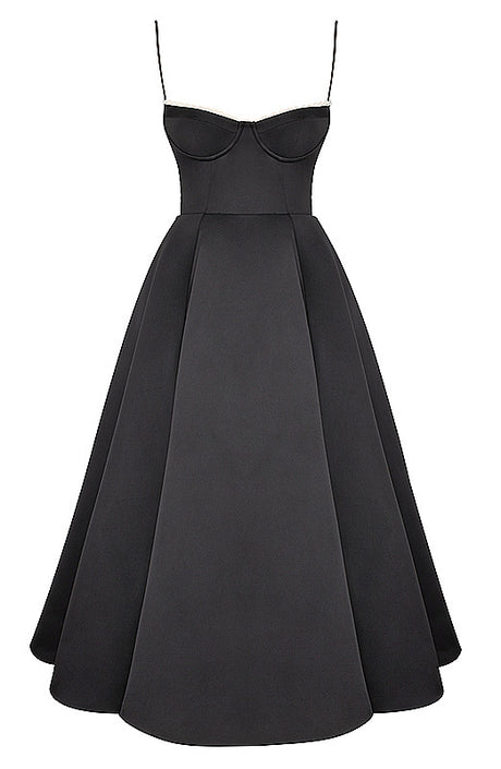 Bustier A Line Mesh Detail Midi Dress Black