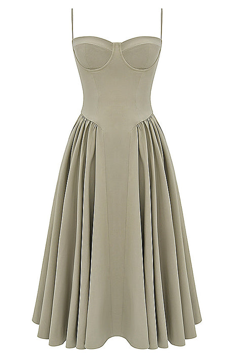 Bustier A Line Midi Dress Khaki
