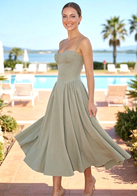 Bustier A Line Midi Dress Khaki