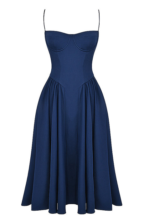 Bustier A Line Midi Dress Navy Blue