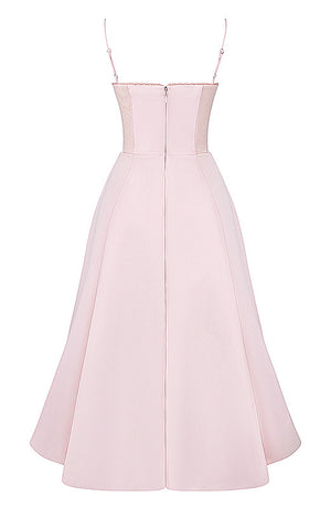 Bustier A Line Mesh Detail Midi Dress Pink