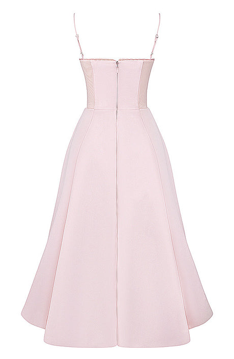Bustier A Line Mesh Detail Midi Dress Pink