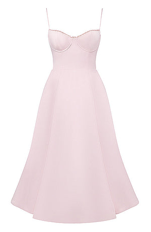 Bustier A Line Mesh Detail Midi Dress Pink
