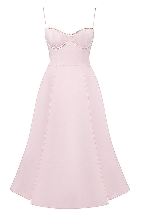 Bustier A Line Mesh Detail Midi Dress Pink